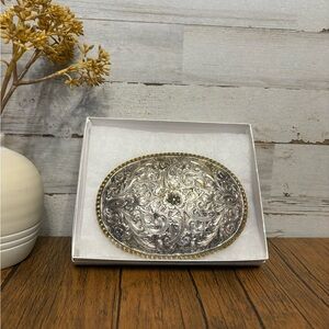 Vintage Crumrine Silver and Gold Ornate Belt Buckle